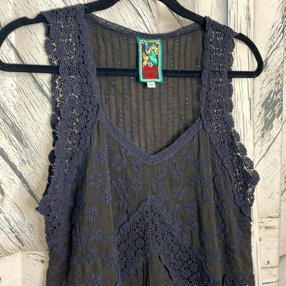 Johnny Was Black & Blue Eyelet Sleeveless Boho Top M - Picture 5 of 7